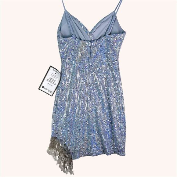 SPEECHLESS Shimmer Blue‎ Silver Sequin Prom Homco Dress Beaded Fringe Medium NWT - Picture 11 of 11